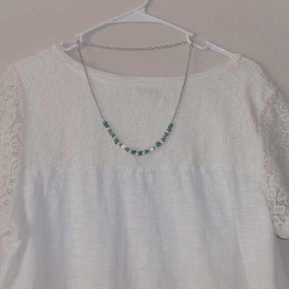 Necklace Faux Gemstone Teal Green Cream and Silver Jewelry Beaded Necklace A377 - Picture 7 of 7